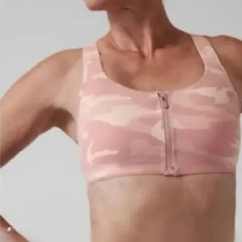 NWT ATHLETA Pink Camo Empower II Train Racerback Zip Front Sports Bra